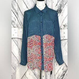 Tolani Button Down Silk Shirt Paisley M